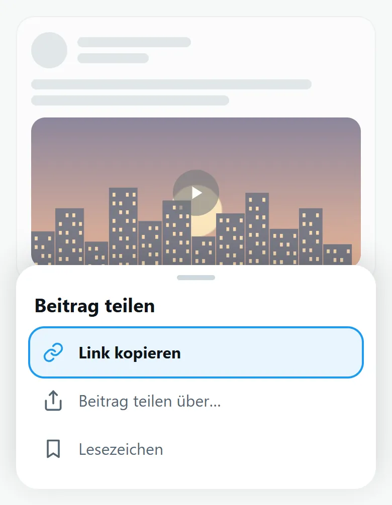 Teilen-Menü eines Beitrags auf X mit hervorgehobenem Link kopieren