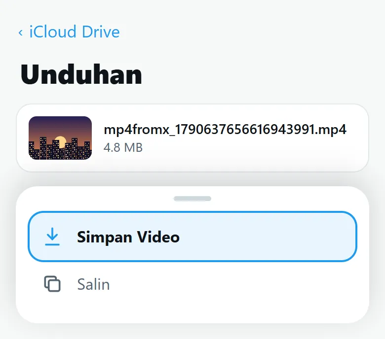 App File di iPhone: folder Unduhan dengan Simpan Video disorot