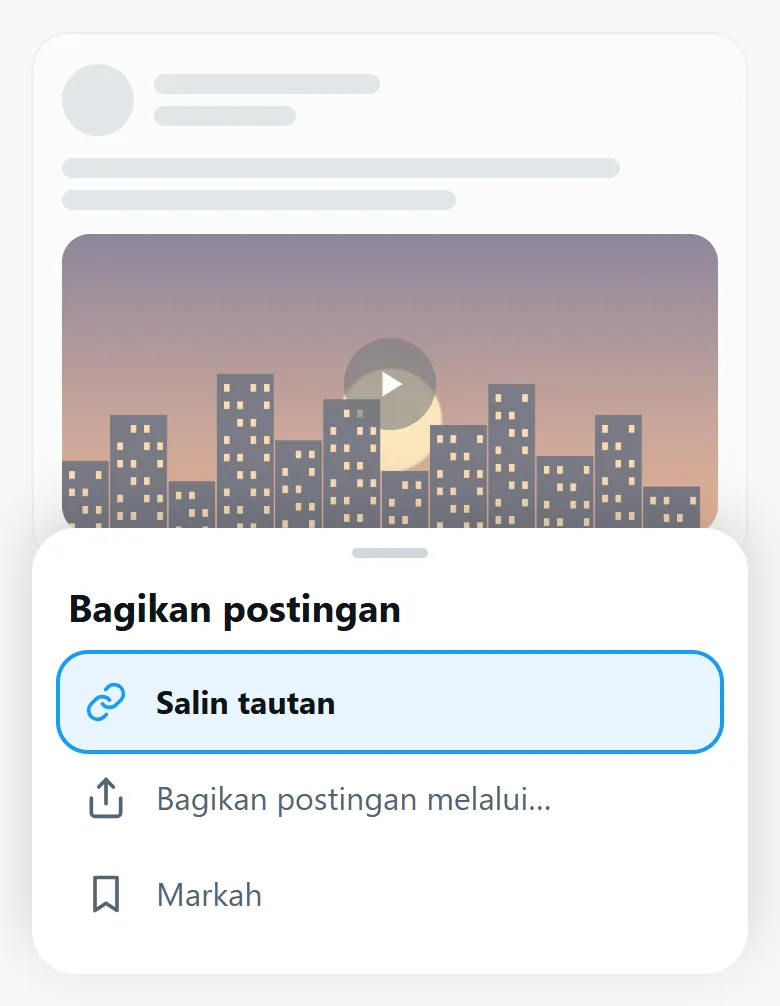 Menu Bagikan postingan di X dengan Salin tautan disorot
