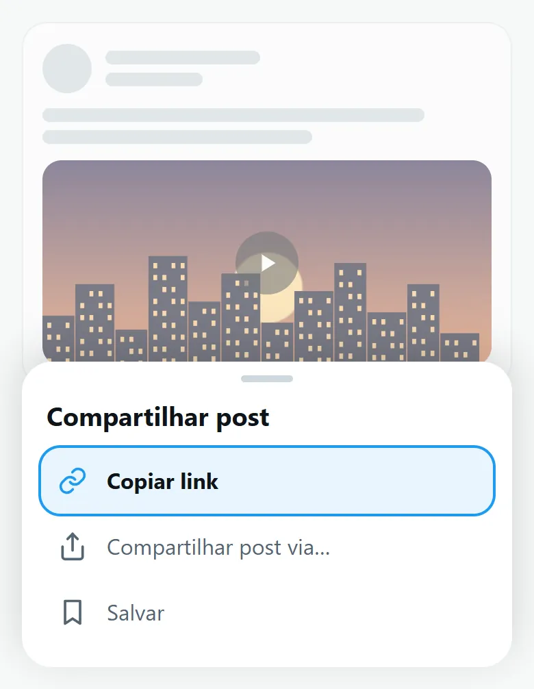 Menu Compartilhar de um post no X com Copiar link em destaque